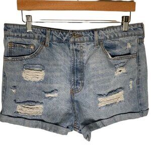 Forever 21 High Rise Distressed Denim Shorts Size 31 Blue